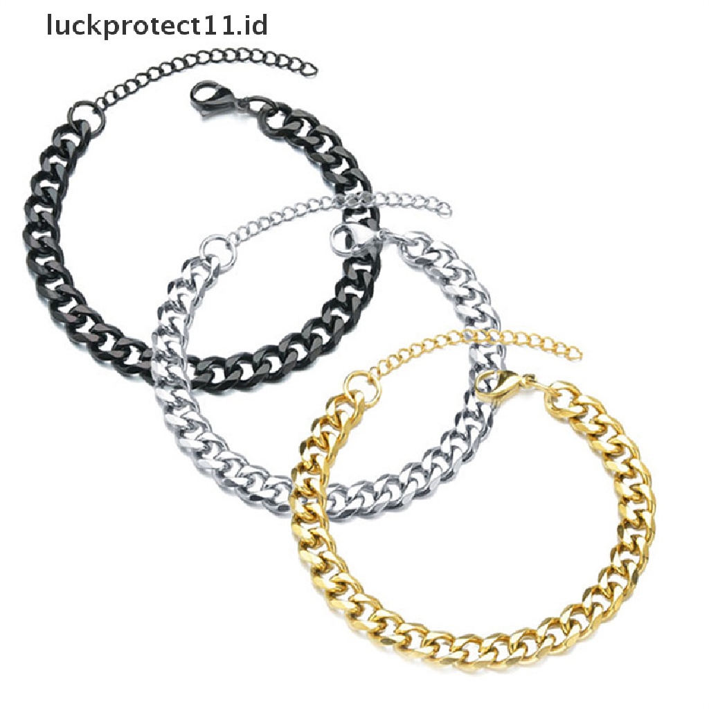Gelang Rantai Kuba Lebar 3 / 5 / 7mm Bahan Stainless Steel Gaya Klasik Untuk Pria Dan Wanita