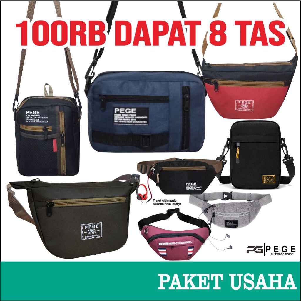 Paket Usaha Tas PEGE Model Selempang Waistbag Slingbag Pria Wanita Unisex - PG Paket Usaha 2