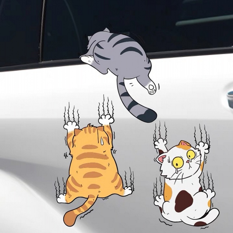 3pcs / Set Stiker Motif Kucing Peliharaan Tahan Air Untuk Dekorasi Mobil