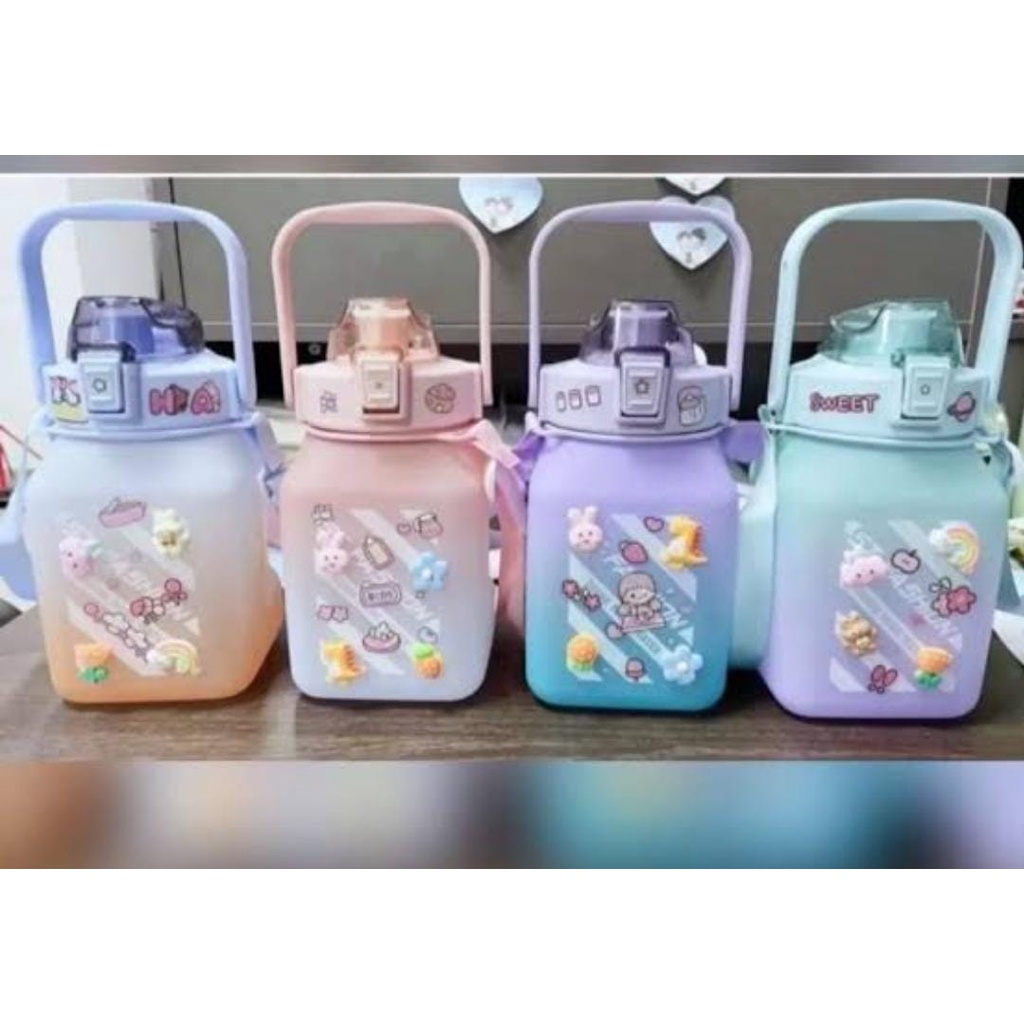 Botol Minum Viral | Botol Minum Gemoy Kotak Doff 1.3 Liter Gradasi korea Viral/Botol Minum 3D Sticke