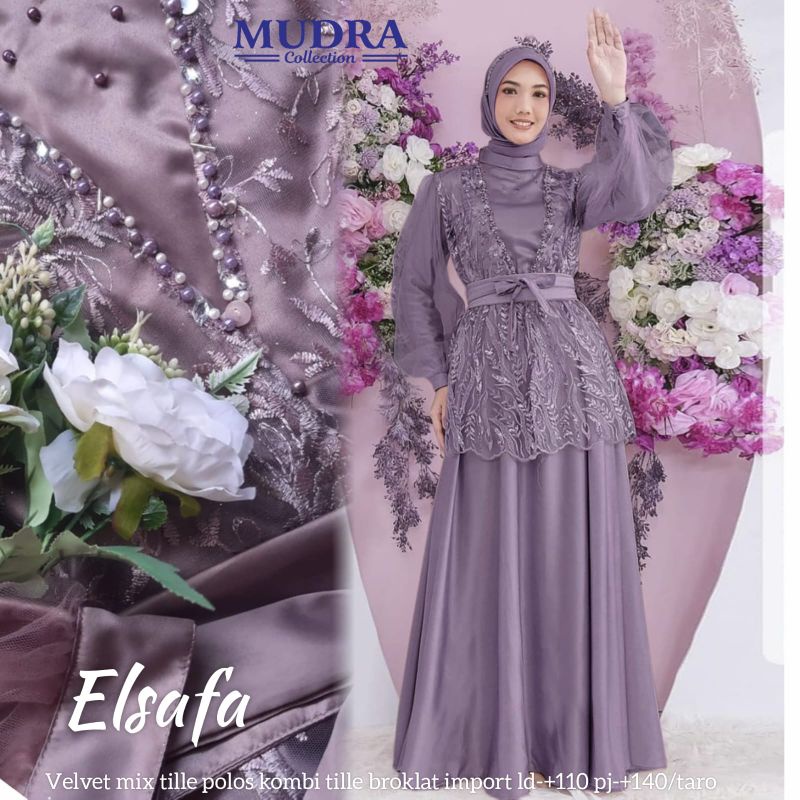 Elsafa // Gamis dewasa polos kombinasi tille brokat import
