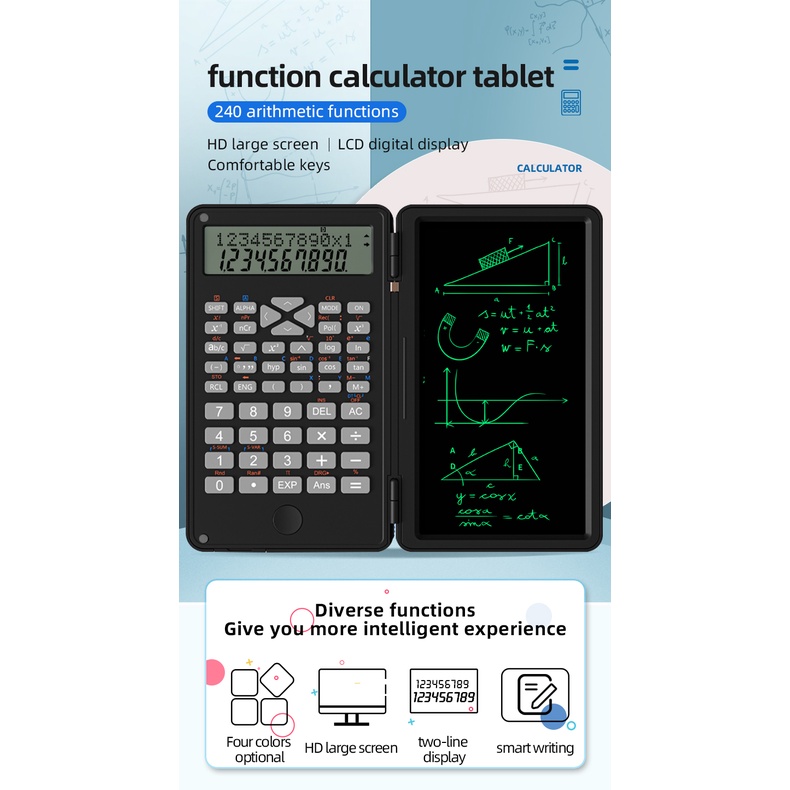 Foldable Scientific Calculator LCD Display Portable Alat Hitung Ilmiah Lipat LCD Handwriting Pad Notepad