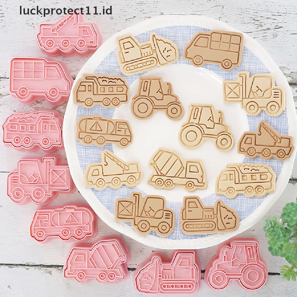 8pcs / set Cetakan Pemotong Kue / Biskuit / Fondant Bentuk Kartun Kendaraan 3D DIY