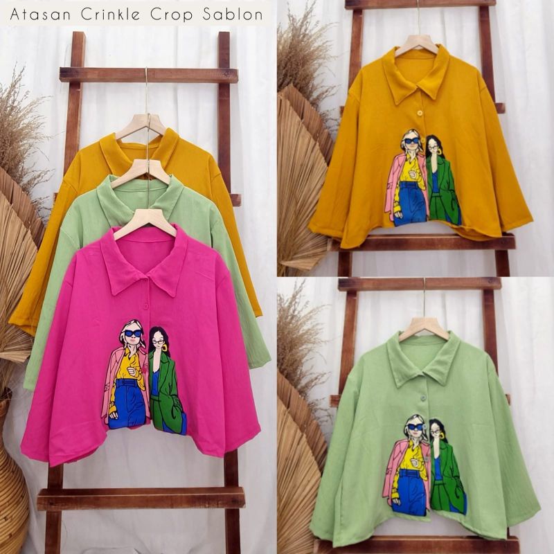 Crop Top Blouse Crinkle Sablon Printing // Atasan Crop Crinkle Printing