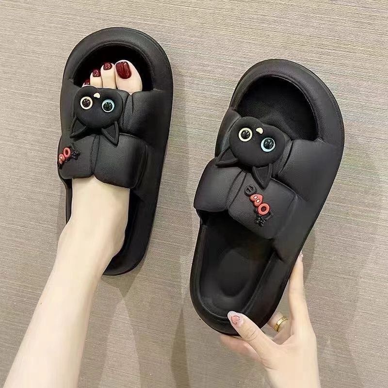 Dejavu Sendal Wanita Terbaru Jelly Karet Sandal Slop Flat Rumahan Empuk Elastis Sendal Anti Slip HSN109-106 Hitam