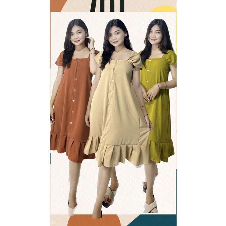 DRESS KAYLA KANCING POLOS AIRFLOW BALI