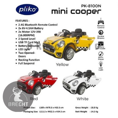 Mainan Mobil Aki Anak Mini Cooper Pliko PK8100N