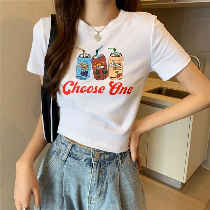 [littlecrab] Crop Top Fruit Soda Drink Choose One Hitam Putih Abu Sablon Colorful Berkualitas Simple Elegan Atasan Kaos Crop Unik Aesthetic Motif Minuman Kaleng Buah Grape Pineapple Cherry Korean Style