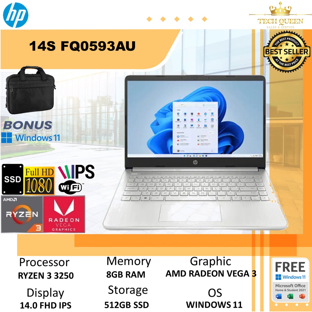 Hp 14S FQ0593AU RYZEN 3 3250 8GB 512SSD VEGA3 W11+OHS 14.0 Inchi FHD IPS