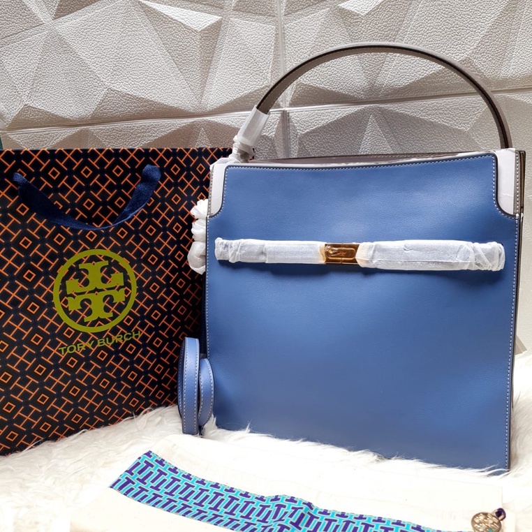 Tas Wanita Branded Tory Burch TB Lee Radziwill Blue Wood 100% Original