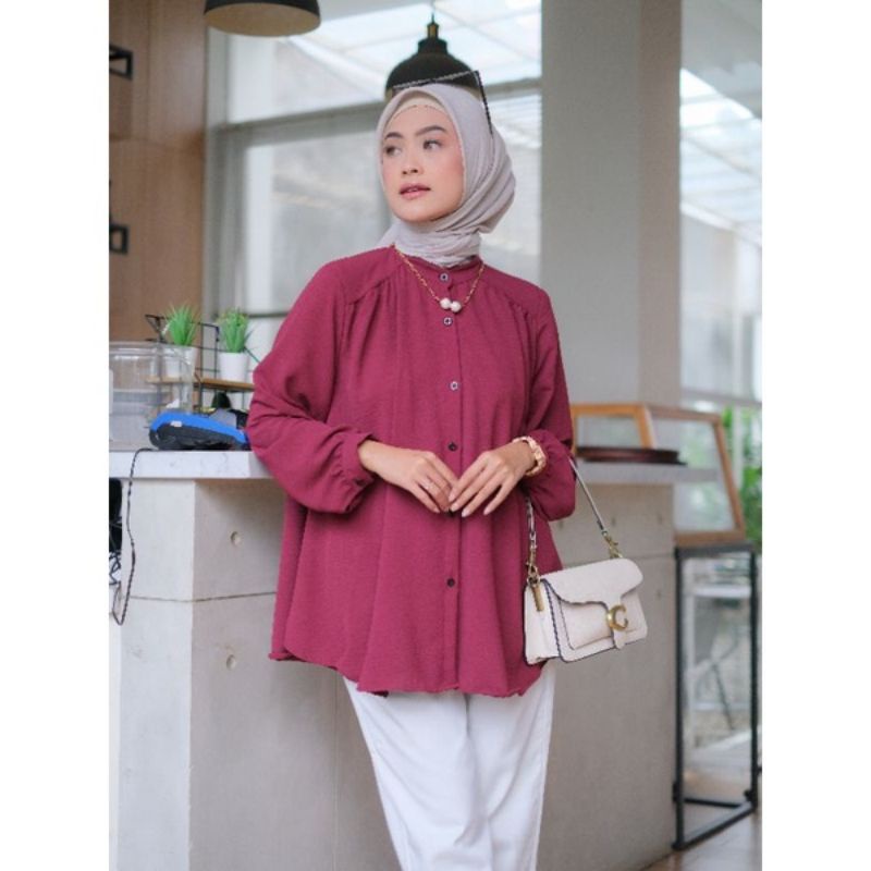 Alina Blouse Crincel - Kemeja Wanita Polos Kerah Shanghai Crincel Airflow