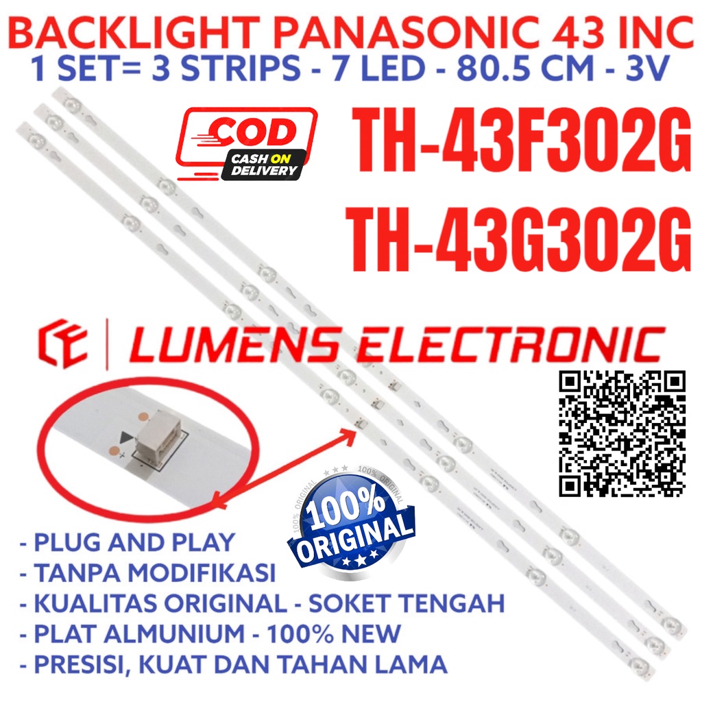 BACKLIGHT TV LED PANASONIC 43 INC TH 43F302 43G302 43F302G 43G302G LAMPU BL 7K TH43F302G TH43G302G T