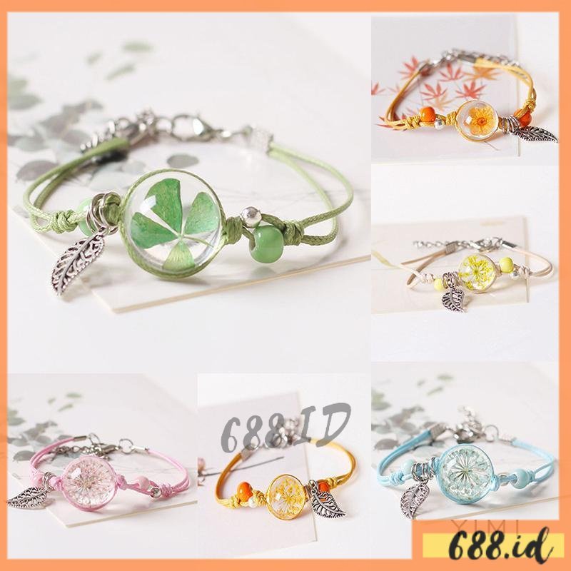 Gelang Motif Bunga Daun Viral Bestie Bahan Tali Elegan Cantik Gaya Korea Fashion Kekinian Impor Murah GL 44