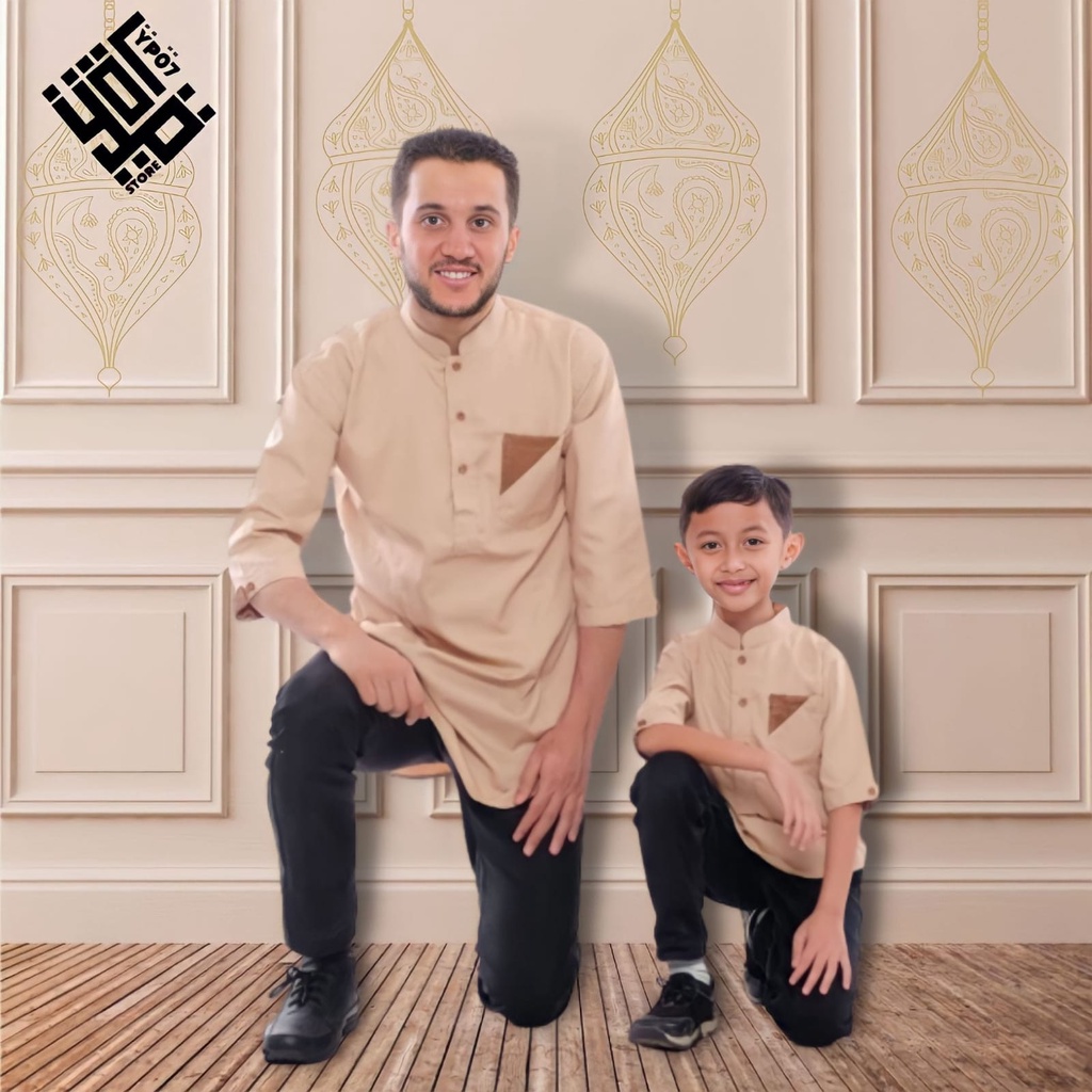 Baju koko kurta pakistan couple ayah anak laki laki terbaru ukuran jumbo xxl 3xl 4xl coklat marun hi
