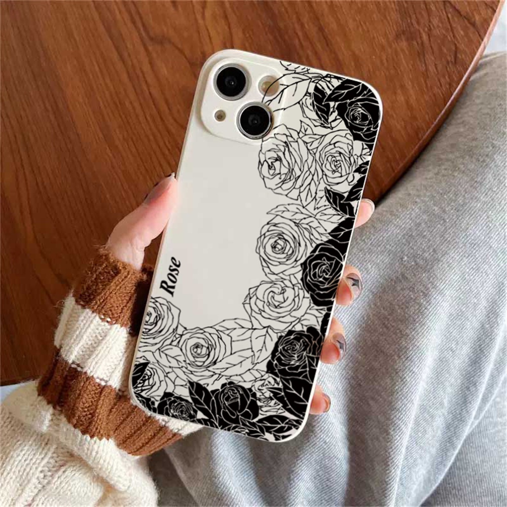 Case Kompatibel Untuk IPhone 14 Pro Max 13pro IPhone11 IPhone12 6 6S 7 8 Plus SE 2020hitam Putih Garis Rose Simple Lembut Silikon Anti Rontok