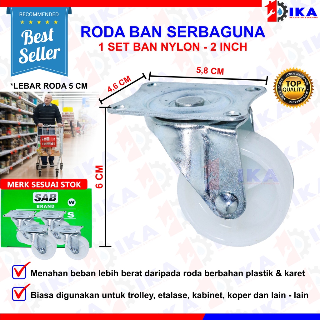 RODA CASTER ETALASE 2&quot; TANPA REM/ RODA HIDUP NYLON Roda bulat gepeng serbaguna isi 4 set hitam 2” kastor plat