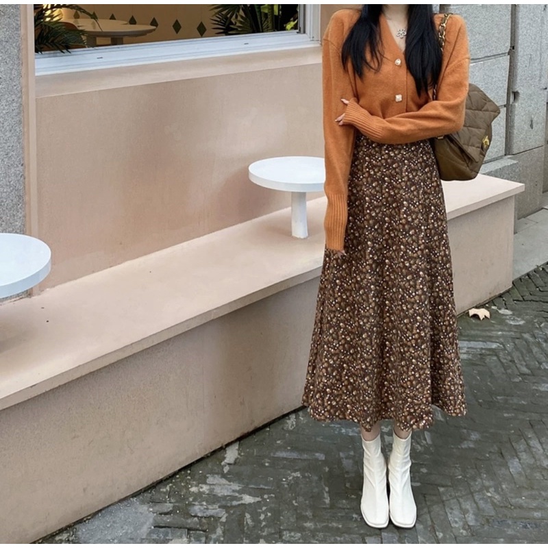 Cherry_ Rok motif bunga / Rok daily korean style / Floral Vintage /  Skirt flower / Rok panjang wanita