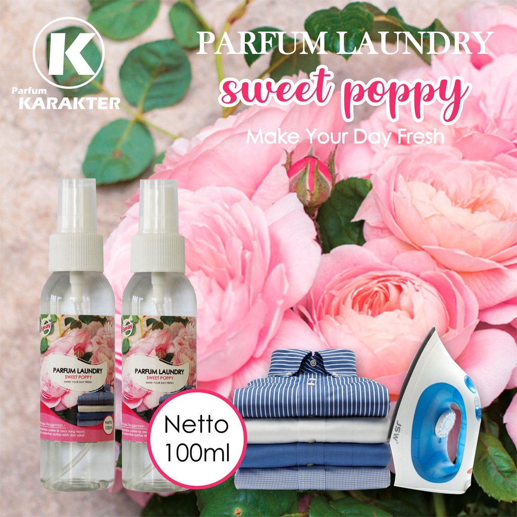 [ TESTER ] Parfum Laundry SWEET POPPY | Untuk Setrika Pakaian Model Botol Spray | Kemasan 100ML | Bisa COD