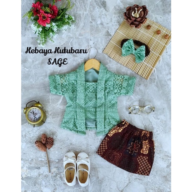 kebaya anak sage green, kutubaru sage, kebaya bayi warna sage