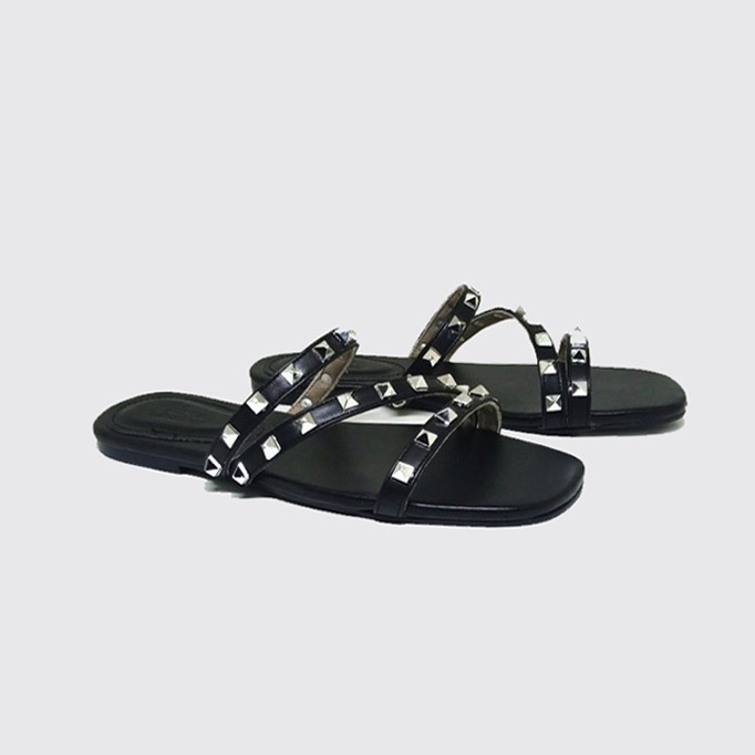 ORIGINAL Aln-142 Sandal Wanita Ukuran Jumbo | Besar | Flat Big Size 40-45 - Black, 44