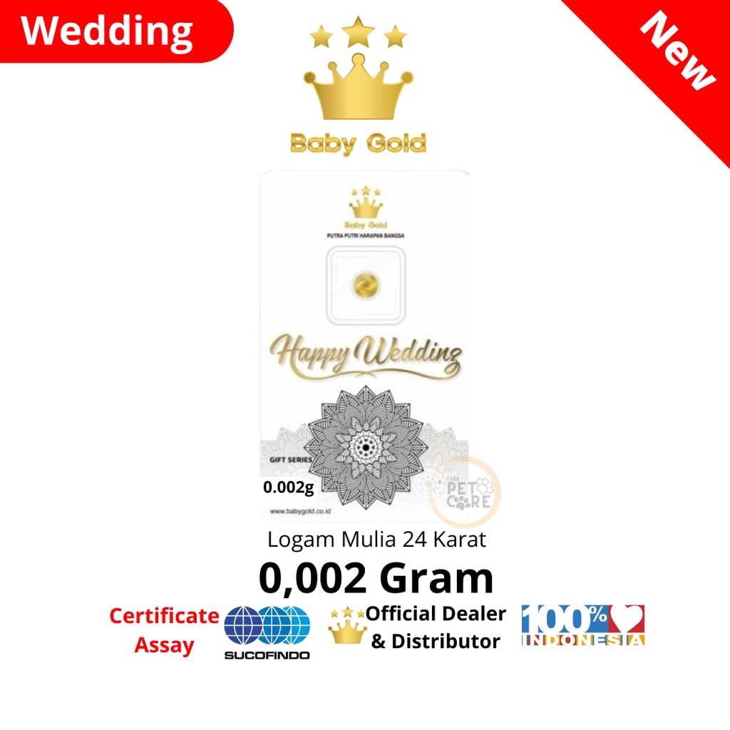 BABY GOLD HAPPY WEDDING PUTIH 0.001 | 0.002 | 0.005 gram Emas Mini Logam Mulia