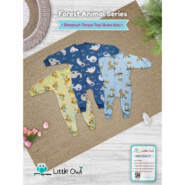 Sleepsuit bayi LITTLE OWL SNI Baju Bayi Panjang Baju Anak Sleepsuit Kaki Buka Tutup Forest Animal piyama