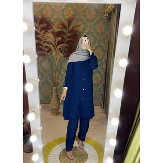 Setelan Wanita Bahan Rayon Polos Fashion Muslim Kancing Depan