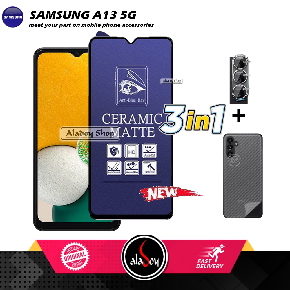 PAKET 3IN1 Anti Gores Blue Matte Anti Glare Samsung A13 5G + Tempered Glass Camera dan Skin Carbon