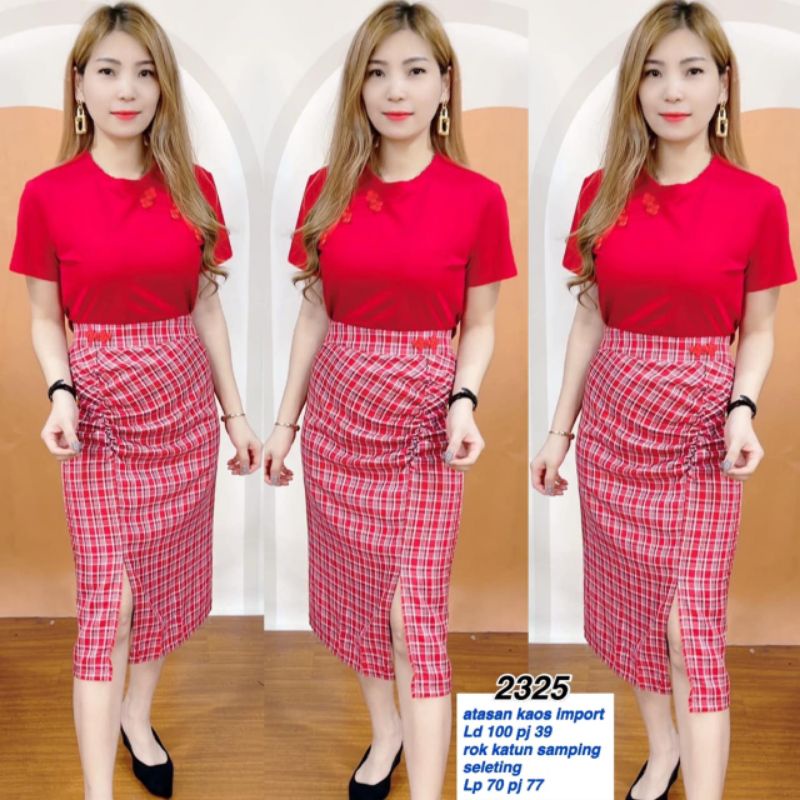 setelan rok congsam rok span 2325(premium) kaos kombi katun fit to L+rok