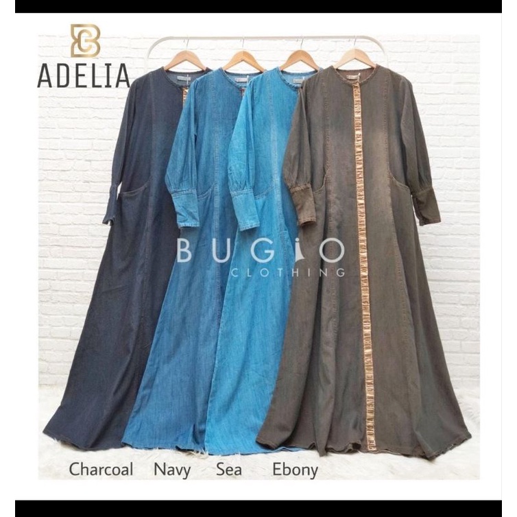 Bugio Clothing Adelia Mom Dress Abaya Bahan Denim Gamis Dewasa
