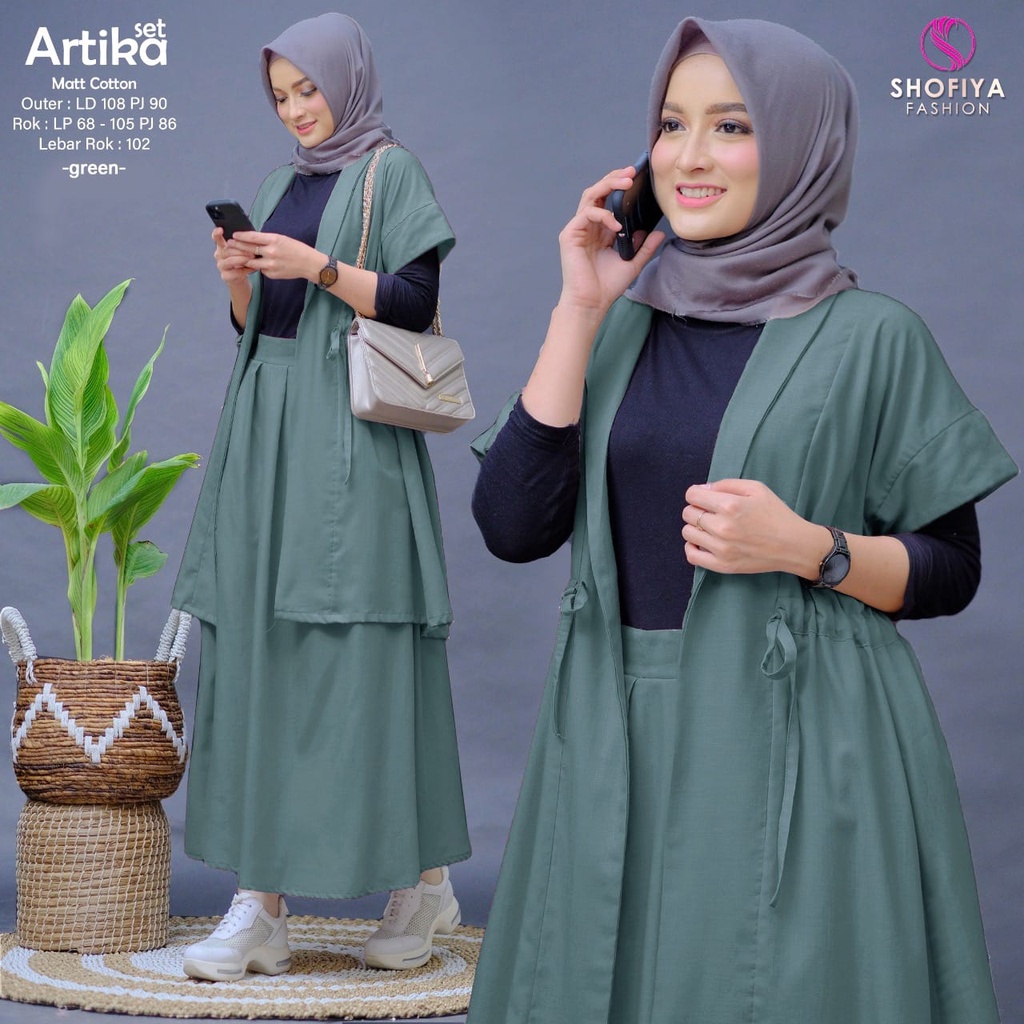 [New] Gamis Dress Fashion Muslim // Artika Set 2in1 (Outer + Rok) Original Shofiya