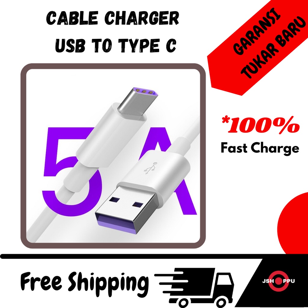 Kabel Charger Type C fast charge Xiaomi Realme Oppo Vivo Samsung Lenovo Poco Asus Universal USB Type C Data Charging VOOC