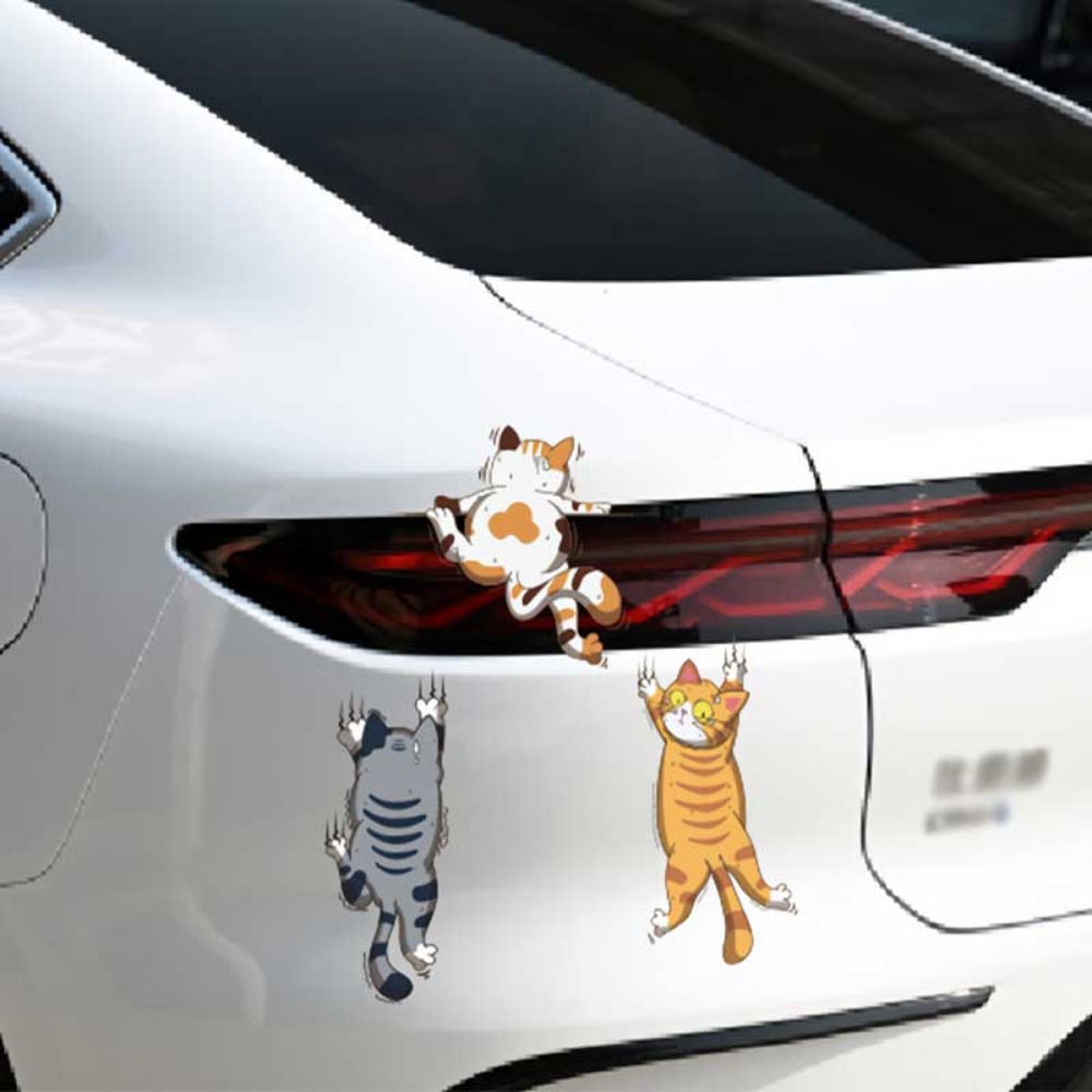 3pcs/set Mobil Universal Seluruh Tubuh Kepribadian Menyenangkan Lucu Kucing Peliharaan Stiker Mobil Goresan Kucing Putih Stiker Mobil Dekorasi Rumah Pesta Hadiah