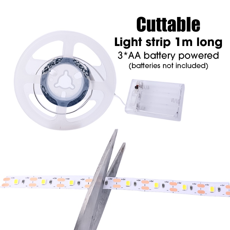 1m Strip Lampu LED Cuttable Fleksibel Tenaga Baterai/Pita Lampu Perekat Diri Kabinet Portable/Pita Lampu Hias Latar Belakang Kamar DIY