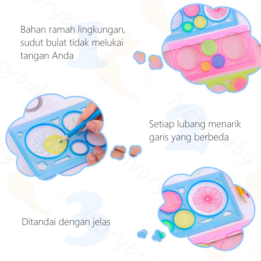 Ivorybaby Penggaris garisan rotary bunga kembang spirograph penggaris geometrik ruler