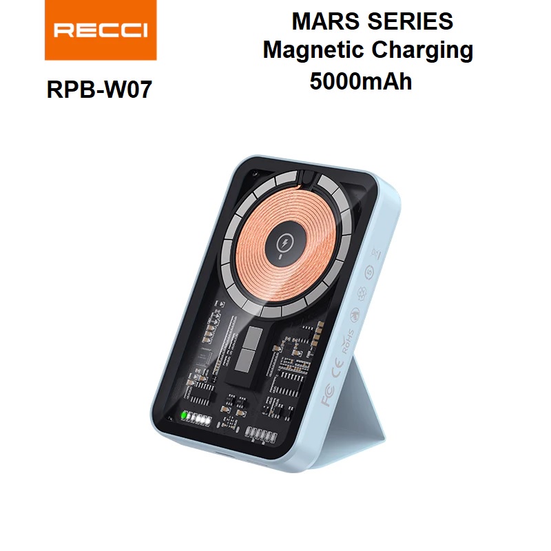 RECCI RPB-W07 MARS SERIES 5000mAh Powerbank PD 20W Wireless Charge 15W - Powerbank Terbaru dari RECCI dengan 15W Wireless Charge