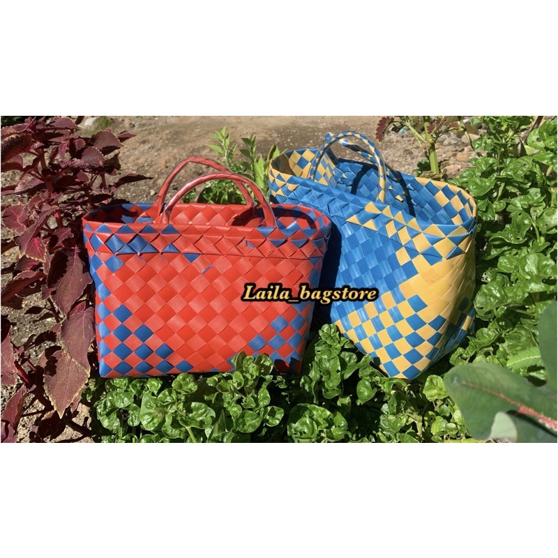 Ready Stock ~ Tas Bingkisan Kotak KECIL (S) SEDANG (M) MURAH / Tas Anyaman Plastik Mini Motif / Tas Souvenir Murah / Tas Hajatan Parcel