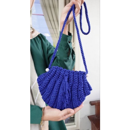Tas Rajut Motif Oval Mutiara Tas Macrame HP Tas Handmade Bahan Talikur Tas Wanita Model Selempang Ta