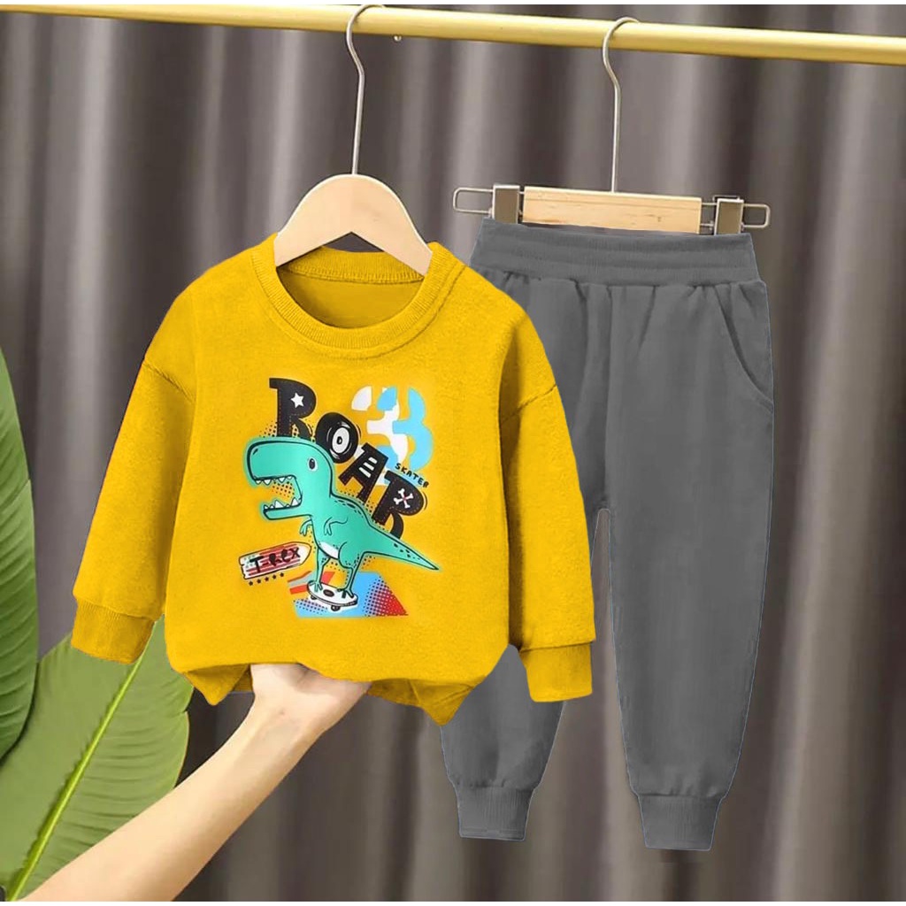 PROMO-SETELAN SWEATER JOGGER ANAK 1-5 TAHUN SWEATER ANAK DINO ROAR SKATE SETELAN ANAK LAKI-LAKI BAJU ANA LAKI-LAKI SWEATER ANNAK LAKI-LAKI TERBARU