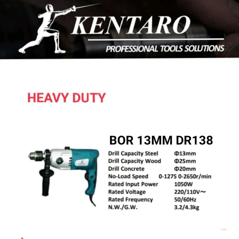 MESIN BOR LISTRIK 13MM IMPACT/ BETON DR138 HEAVY DUTY  KENTARO JAPAN QUALITY