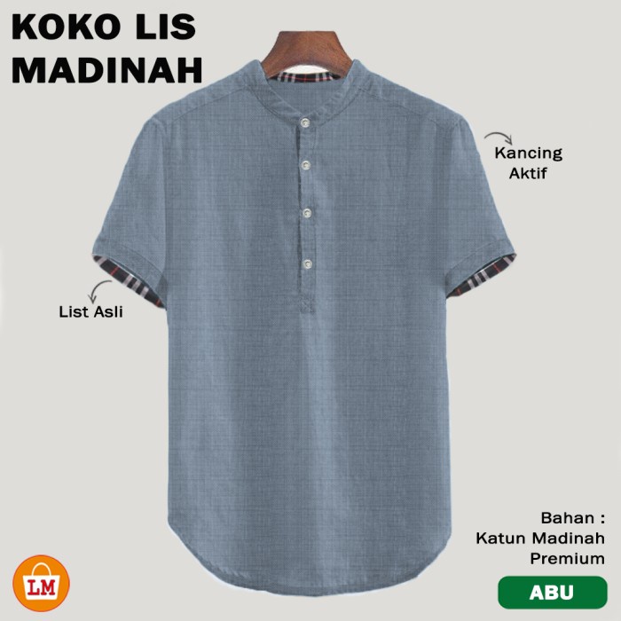 Baju Koko Pria Muslim LIS MADINAH Katun Adem Lengan Pendek Big Size M-2XL LMS 30147