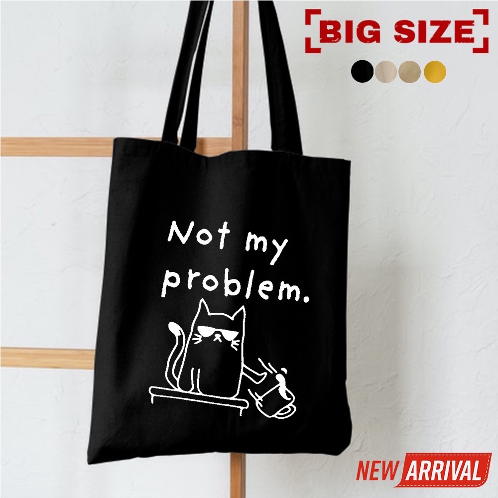 SPESIAL PROMO 10.10 - TOTE BAG RESLETING BAHAN KANVAS TEBAL - TOTE BAG UKURAN 35X40 CM - TOTE BAG KULIAH, KAMPUS, MAHASISWA - TOTE BAG KUCING LUCU