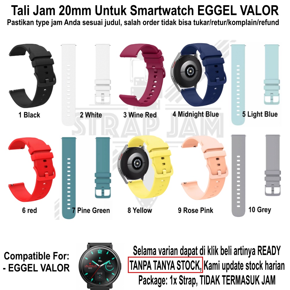 PWK Tali Jam Tangan Eggel Valor versi Standard - Strap 20mm Silikon Rubber Cerah