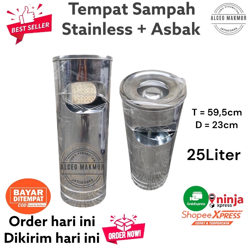 TEMPAT SAMPAH STAINLESS / TONG SAMPAH ASBAK STAINLESS 25 LITER