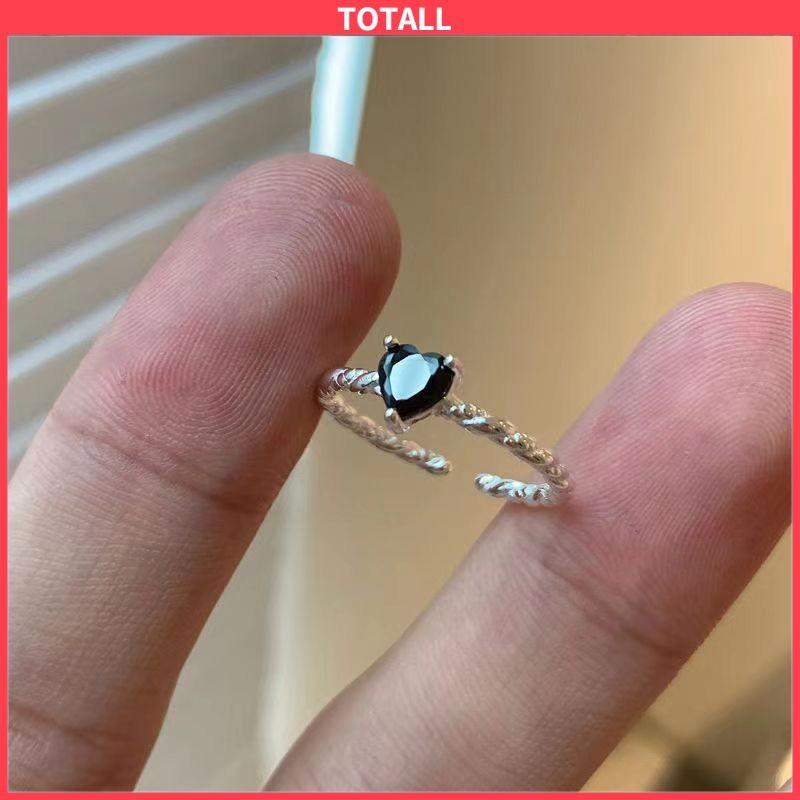 COD Cincin Hitam Cinta Adjustable Korea Fahion Retro Cincin Jari Untuk Wanita-Totall