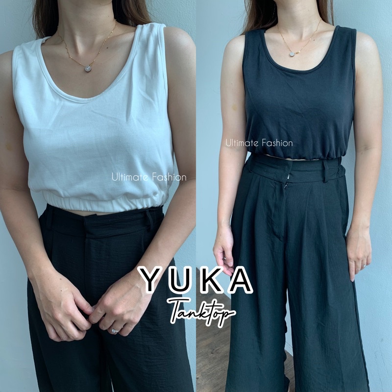 Yuka Korean Basic TankTop Atasan Wanita Polos Tanpa Lengan - Kaos Crop