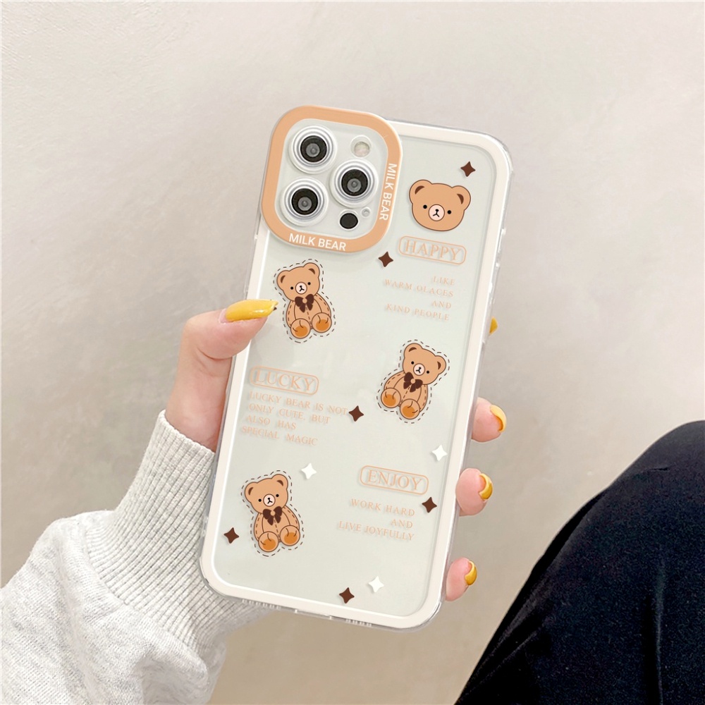 Case Oppo A31 A36 A52 A72 A74 A76 A92 A95 A96 Casing Cute Milky Bear Transparant Silicon Premium