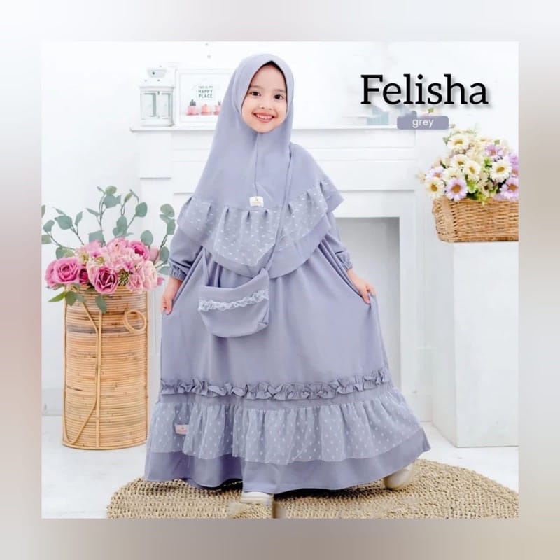 Gamis Felisha Kids FREE HIJAB/ Baju Anak Perempuan 6-8 Tahun 9-11 Tahun / Gamis Anak Perempuan