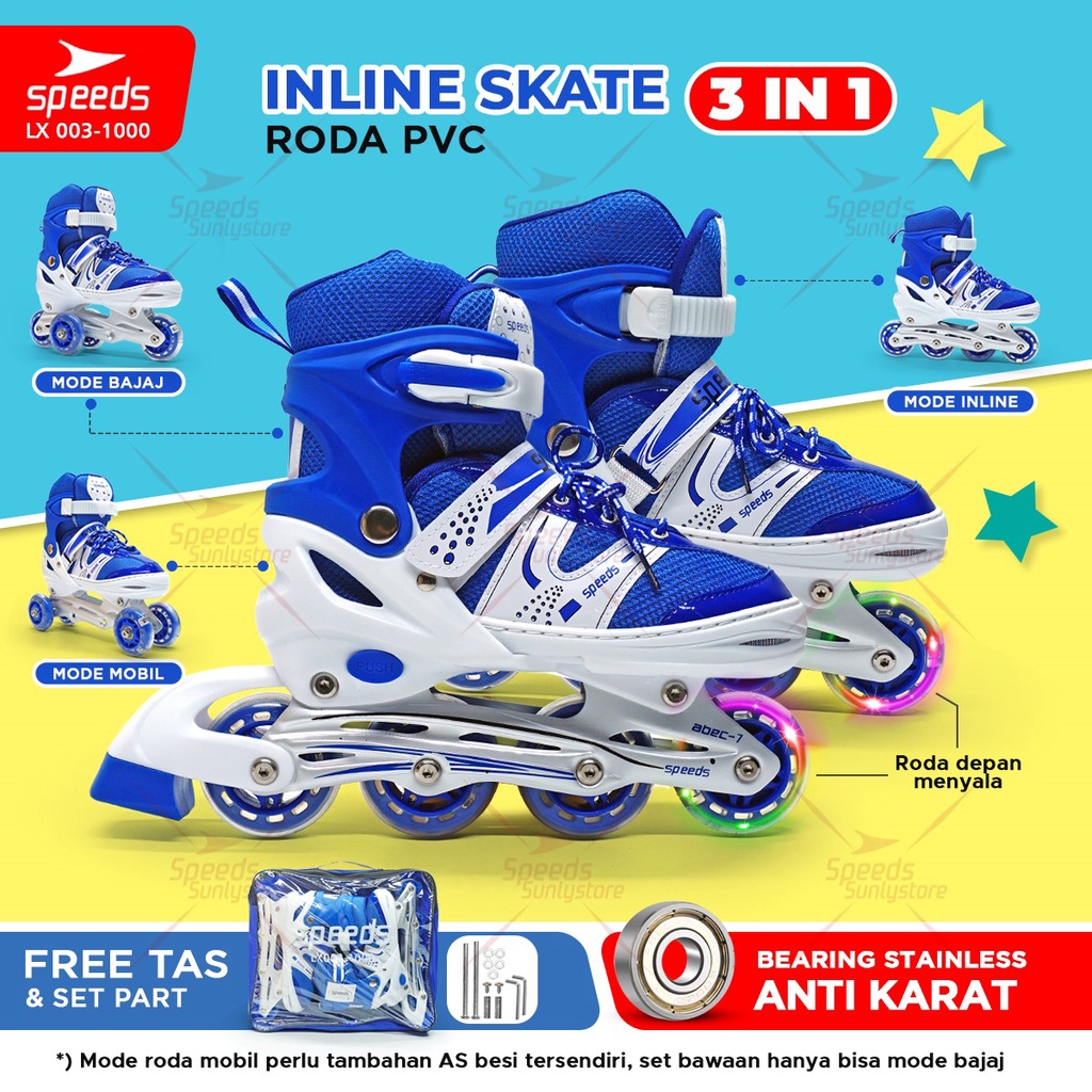 SPEEDS Sepatu Roda Anak Remaja Dewasa Inline Skate Full Karet PU Roller Skate 003-1000