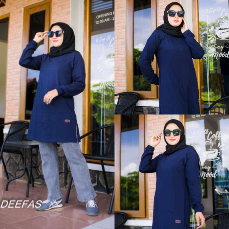 TUNIK 02√ JUMBO Polos TANGAN PANJANG KERUT PAKAI KARET JAHITAN BELAH PINGGIR BAHAN KOMBET 20S ORIGINAL